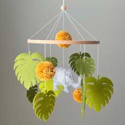 Felt Elephant Baby Mobile, Jungle Safari, Tropical Nursery Decor - thumbnail 3