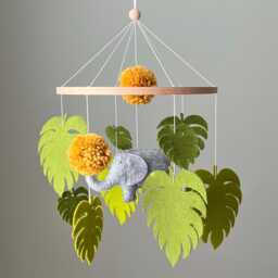 Felt Elephant Baby Mobile, Jungle Safari, Tropical Nursery Decor - thumbnail 1