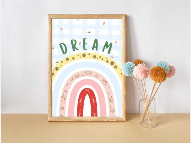 Bright Paste Rainbow With A Dream Quote. Perfect Girls Room Wall Art - Print Only - image 1