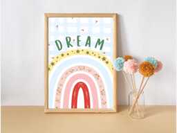 Bright Paste Rainbow With A Dream Quote. Perfect Girls Room Wall Art - Print Only - thumbnail 1