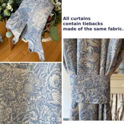 Beige Blue Toile De Jouy Linen Curtains French Provincial Drapes Traditional Pastoral Print Window Panels Farmhouse Floral Bespoke Curtain - thumbnail 4