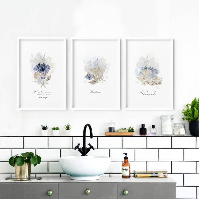Coastal Boho Prints For Bathroom Decor With Frames, Seashell 3 Piece Wall Art Prints, Spa Decor Framed Art, Relaxation Gift Women - image 1