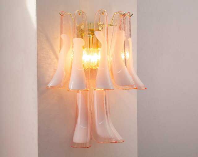 Murano Glass Sconce 2 Tier - Nine Pink Petali Mid-Century Italian Wall Mounted Light - image 1