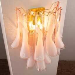 Murano Glass Sconce 2 Tier - Nine Pink Petali Mid-Century Italian Wall Mounted Light - thumbnail 4