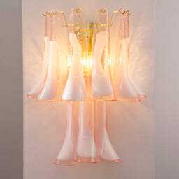 Murano Glass Sconce 2 Tier - Nine Pink Petali Mid-Century Italian Wall Mounted Light - thumbnail 3