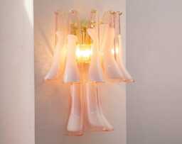 Murano Glass Sconce 2 Tier - Nine Pink Petali Mid-Century Italian Wall Mounted Light - thumbnail 1