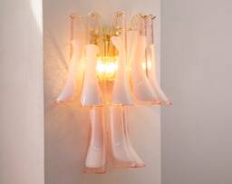 Murano Glass Sconce 2 Tier - Nine Pink Petali Mid-Century Italian Wall Mounted Light - thumbnail 1