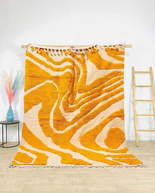 Hand Tufted Moroccan Yellow Berber Rug, Authentic Beni Ourain Carpet, Large 9x12 Area Handwoven Wool Shag Rug With Abstract Lines - image 1