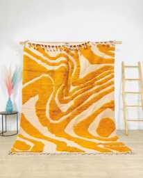 Hand Tufted Moroccan Yellow Berber Rug, Authentic Beni Ourain Carpet, Large 9x12 Area Handwoven Wool Shag Rug With Abstract Lines - thumbnail 1
