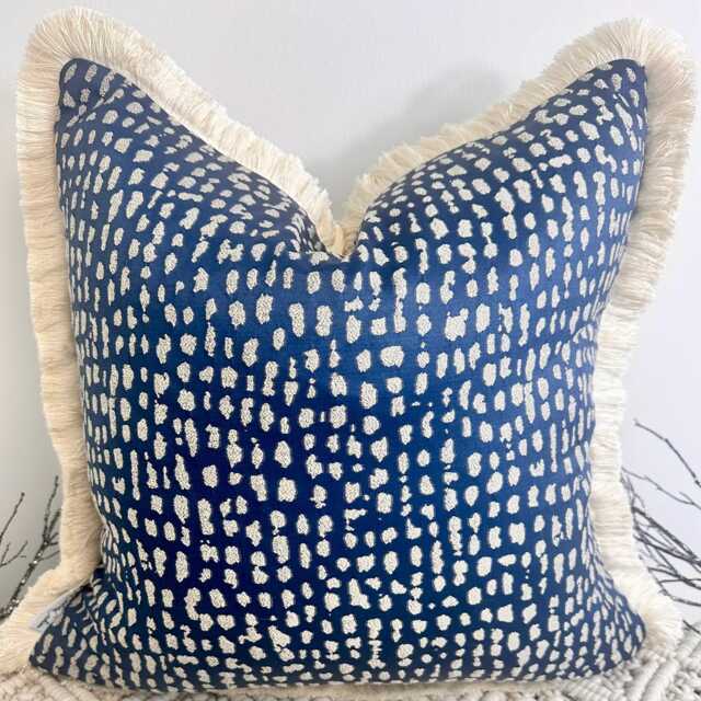 Luxury Navy & Gold Cushion Fringed in Ivory, Customisable Cover, Designer Cushions, & Sparkly Textured Cushion-style 183 - image 1