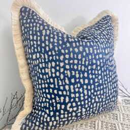 Luxury Navy & Gold Cushion Fringed in Ivory, Customisable Cover, Designer Cushions, & Sparkly Textured Cushion-style 183 - thumbnail 2
