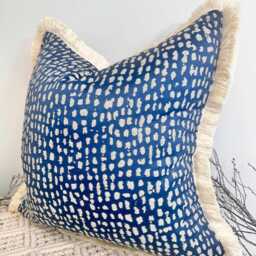 Luxury Navy & Gold Cushion Fringed in Ivory, Customisable Cover, Designer Cushions, & Sparkly Textured Cushion-style 183 - thumbnail 3