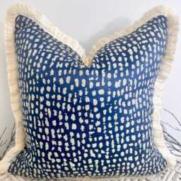 Luxury Navy & Gold Cushion Fringed in Ivory, Customisable Cover, Designer Cushions, & Sparkly Textured Cushion-style 183 - thumbnail 1