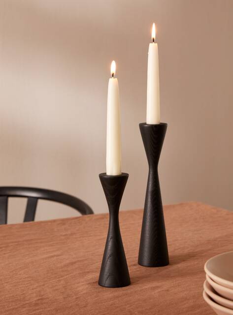 Bishop Black Ash Set Of 2 Handturned Wood Candlestick Candle Minimalist Scandinavian Decoration Mid Century Modern Slow Design Hygge Simple - image 1