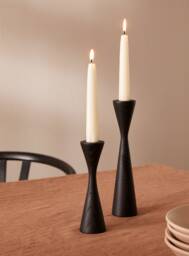 Bishop Black Ash Set Of 2 Handturned Wood Candlestick Candle Minimalist Scandinavian Decoration Mid Century Modern Slow Design Hygge Simple