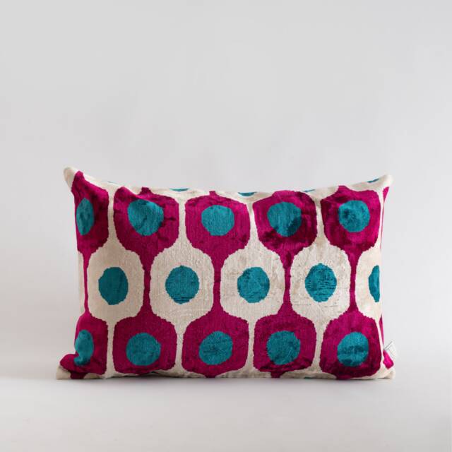 Silk Velvet Ikat Pillow Cover - Blue Fuchsia Covers - image 1
