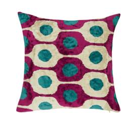 Silk Velvet Ikat Pillow Cover - Blue Fuchsia Covers - thumbnail 3