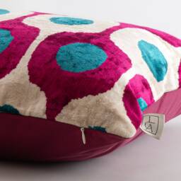 Silk Velvet Ikat Pillow Cover - Blue Fuchsia Covers - thumbnail 2