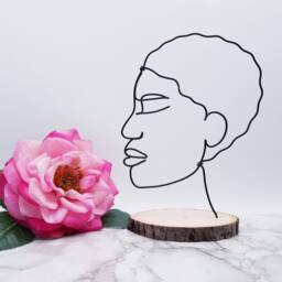 African Woman Wire Sculpture, Abstract Face Art, Desk Decor - thumbnail 2