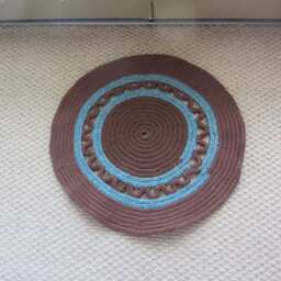 Crocheted Round Rug in Brown & Blues - thumbnail 3