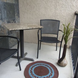 Crocheted Round Rug in Brown & Blues - thumbnail 2