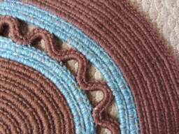 Crocheted Round Rug in Brown & Blues - thumbnail 1