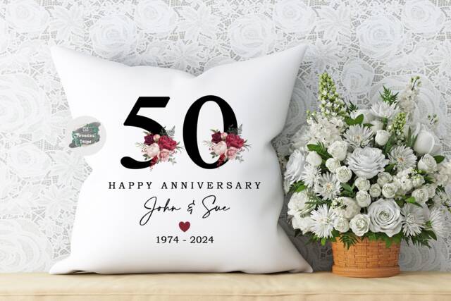 Personalised Floral Anniversary Cushion, Keepsake Gift - image 1