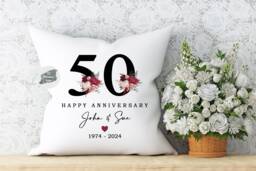 Personalised Floral Anniversary Cushion, Keepsake Gift - thumbnail 1