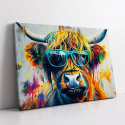 Highland Cow Glasses Animal Abstract Oil Painting Colourful Paint Style Wall Art Framed Canvas Poster Print Home Living Room Decor Gifts - thumbnail 2