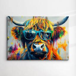 Highland Cow Glasses Animal Abstract Oil Painting Colourful Paint Style Wall Art Framed Canvas Poster Print Home Living Room Decor Gifts - thumbnail 3