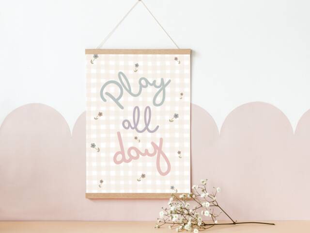 Pretty Gingham Play All Day Print For A Playroom, Bedroom Or Nursery - Print Only, Unframed - image 1