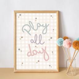 Pretty Gingham Play All Day Print For A Playroom, Bedroom Or Nursery - Print Only, Unframed - thumbnail 3