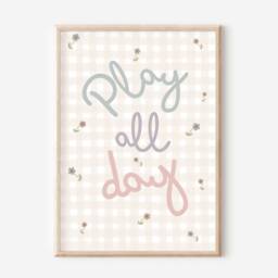 Pretty Gingham Play All Day Print For A Playroom, Bedroom Or Nursery - Print Only, Unframed - thumbnail 2