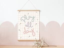 Pretty Gingham Play All Day Print For A Playroom, Bedroom Or Nursery - Print Only, Unframed - thumbnail 1