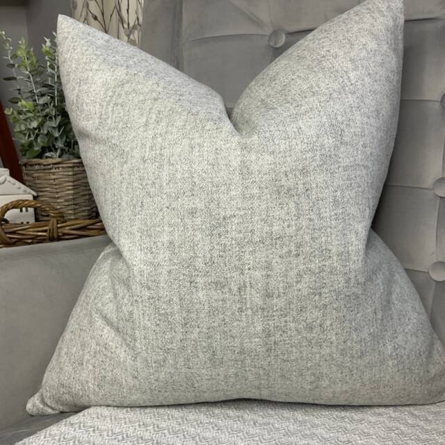 Plain Wool Blend Cushion Cover, Pillow Throw - Prestige John Lewis Fabric /Double Sided Grey - image 1