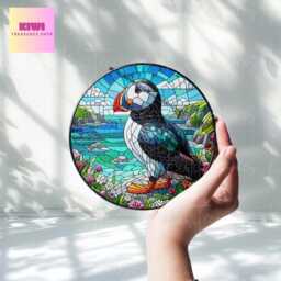 Puffin Suncatcher Ireland Cliff Landscape Glass Window Hanging - thumbnail 2