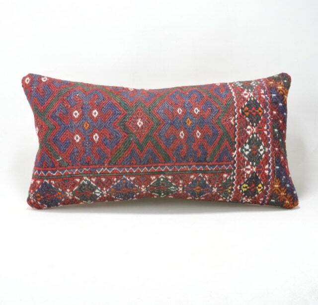 "Kilim Pillow, Wool Kilim Cousin From Anatolia , 30x60 cm, 12""x24" - image 1
