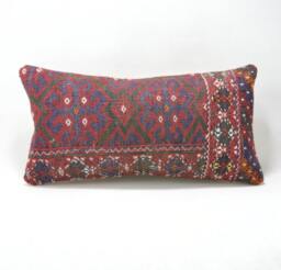 "Kilim Pillow, Wool Kilim Cousin From Anatolia , 30x60 cm, 12""x24" - thumbnail 1