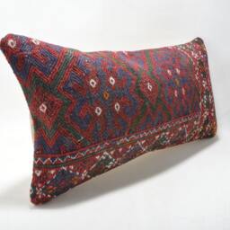 "Kilim Pillow, Wool Kilim Cousin From Anatolia , 30x60 cm, 12""x24" - thumbnail 2