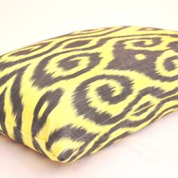 Yellow & Black Ikat Lumbar Pillow, Handloom Cotton Cushion - thumbnail 2
