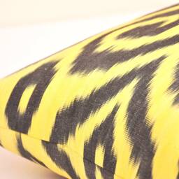 Yellow & Black Ikat Lumbar Pillow, Handloom Cotton Cushion - thumbnail 3