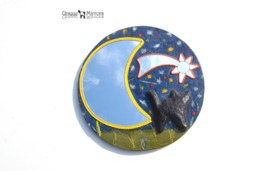 Black Cat Moon Mirror, Starry Night Wall Decor, Handmade
