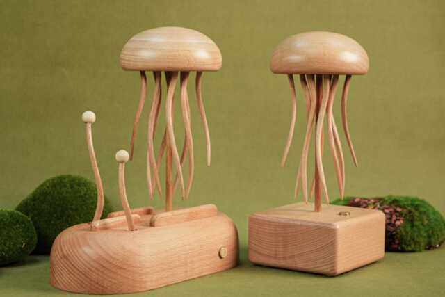 Handmade Jellyfish Kinetic Sculpture, Automaton Mechanical Toy, Wooden Automata Art, Statue - image 1