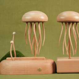 Handmade Jellyfish Kinetic Sculpture, Automaton Mechanical Toy, Wooden Automata Art, Statue - thumbnail 2