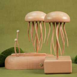 Handmade Jellyfish Kinetic Sculpture, Automaton Mechanical Toy, Wooden Automata Art, Statue - thumbnail 3