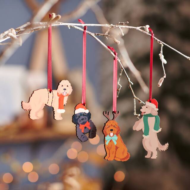 Cockapoo Christmas Decorations - Set Of 4 Festive Dog Ornaments For Tree Lover Gift Keepsake - image 1