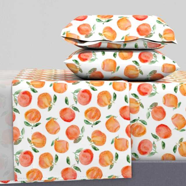 Summer Fruit Sheets - Watercolor Oranges Larger By Katerinaizotova Food Cotton Sateen Sheet Set Bedding Spoonflower - image 1