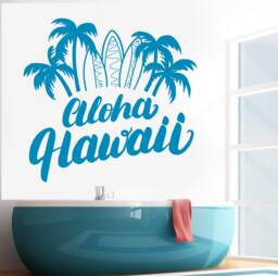 Wall Vinyl Decal Lettering Aloha Hawaii Palm Surf Vacation Poster Decor - #2694Dn - thumbnail 1
