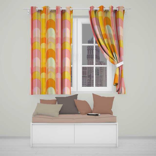 Abstract Fluid Gradient Vertical Waves Warm Sunset Colors Seamless Pattern Readymade Eyelet Ring Top Thermal 100% Blackout Curtains - image 1