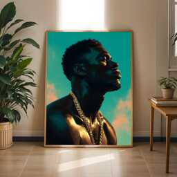 Afrocentric Man Portrait Print Gold Chain, Boho Wall Art - Unframed - Poster Only - thumbnail 2